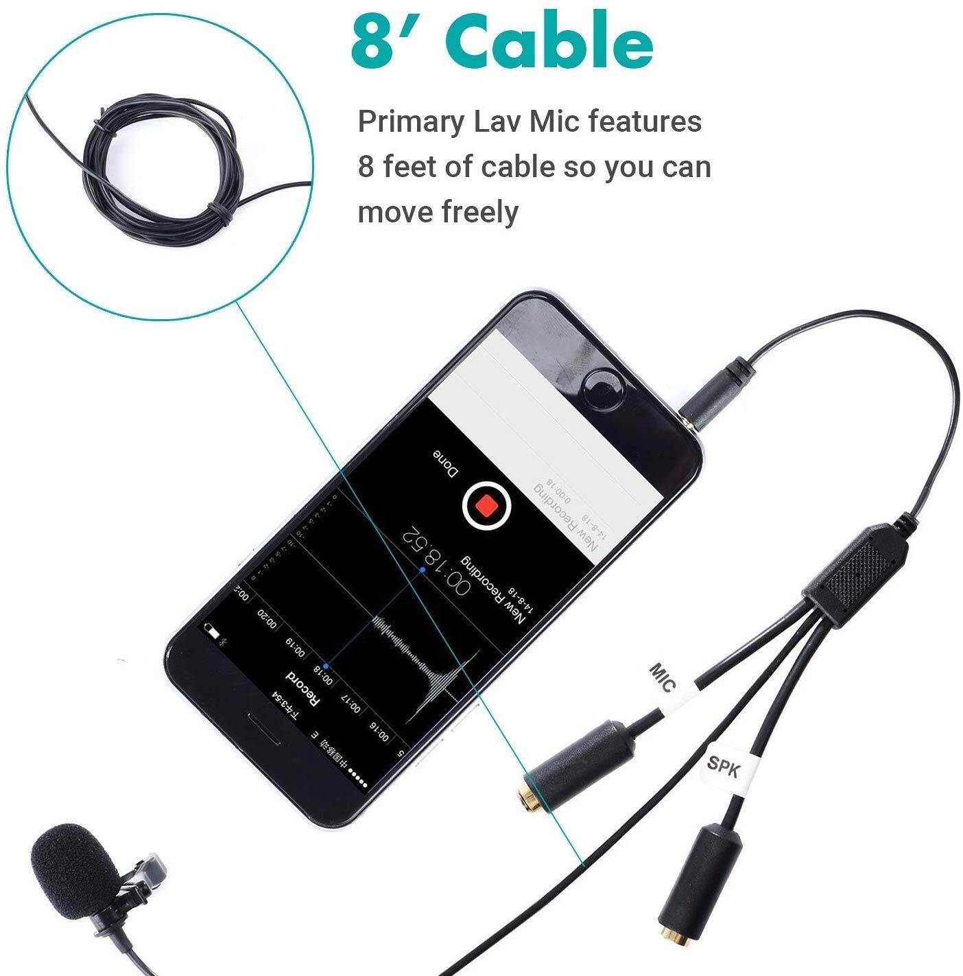 8' Cable

Primary Lav Mic features 8 feet of cable so you can move freely