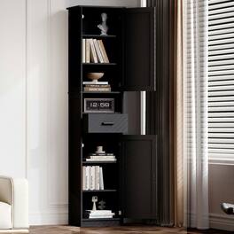 Kadyn - 69" H Tall Bathroom Storage Cabinet with 2 Barn Doors and 1 Drawer, Narrow Storage Unit, Adjustable Shelves - Black