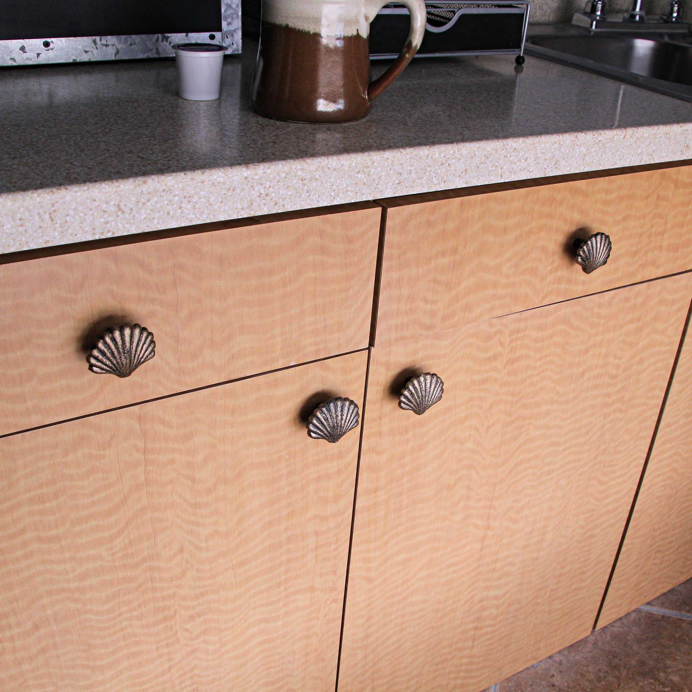 Alt View 3. Zeckos - Set of 6 Gold Cast Iron Scallop Sea Shell Drawer Pulls Nautical Cabinet Knobs - Gold.