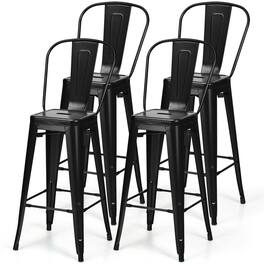 Hivvago - Set of 4 30" Height High Back Metal Industrial Bar Stools - Black