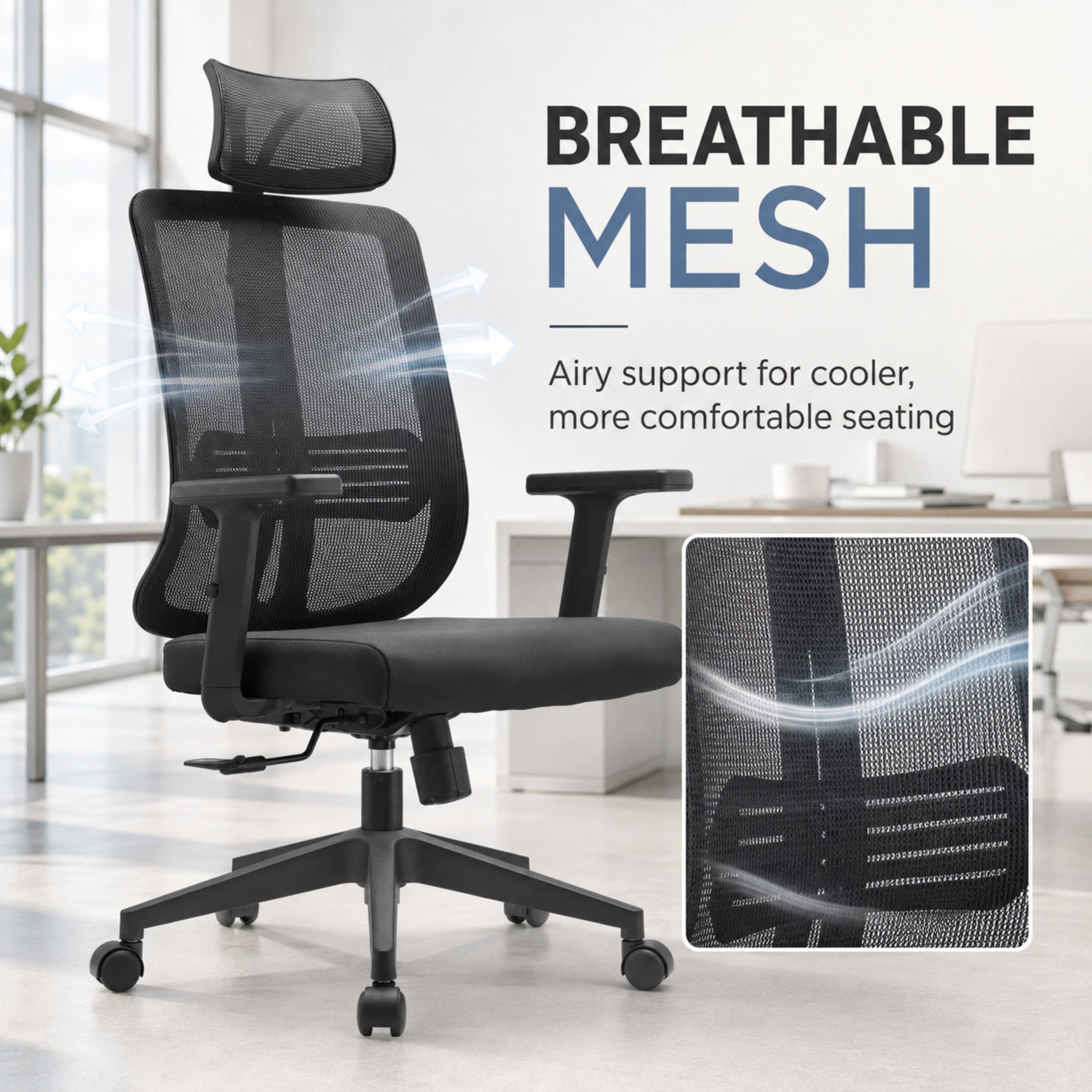 BREATHABLE MESH  
Airy support for cooler, more comfortable seating