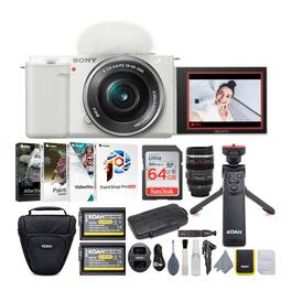 Sony - Alpha ZV-E10 APS-C Vlog Camera with Lens (White) Content Creator's Bundle