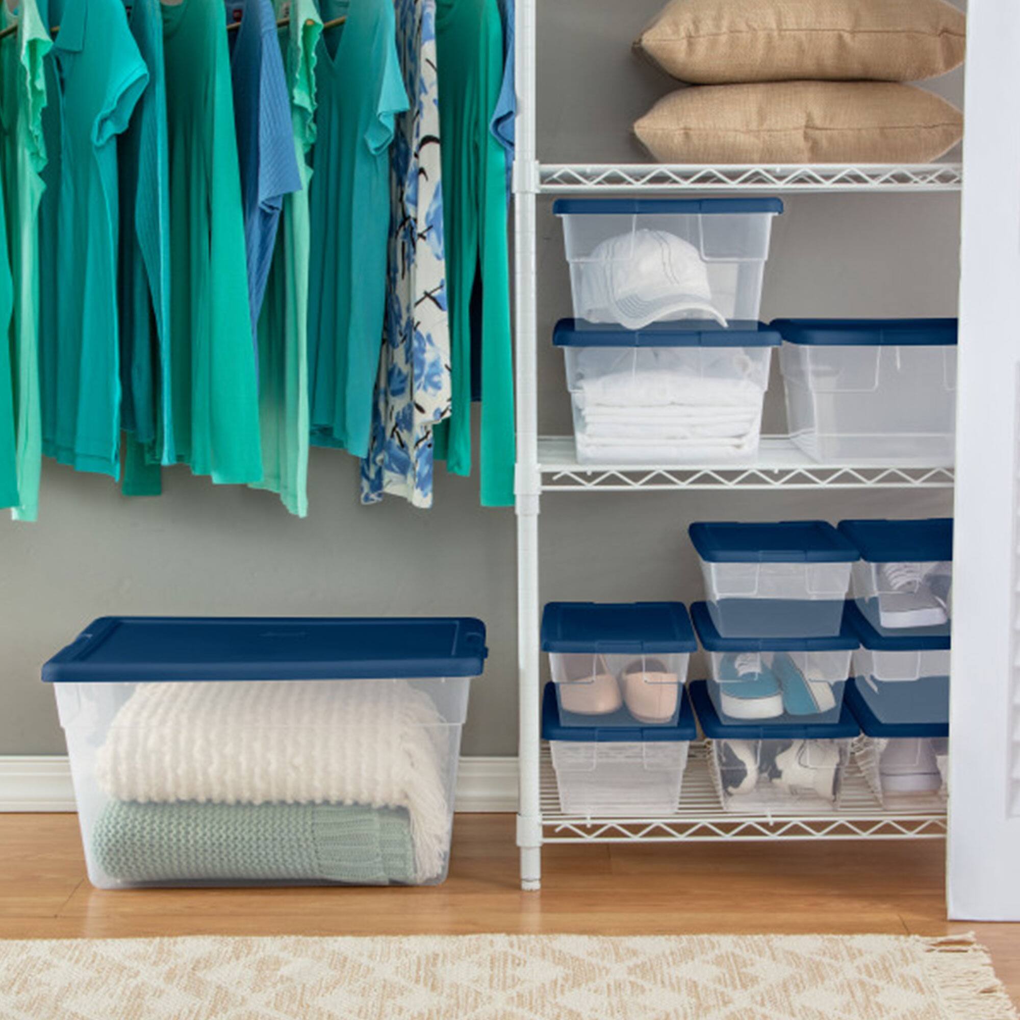 Alt View 3. Sterilite - Sterilite Stackable 6 Qt Storage Box Container, Clear, Marine Blue Lid, 5 Pack - Marine Blue.