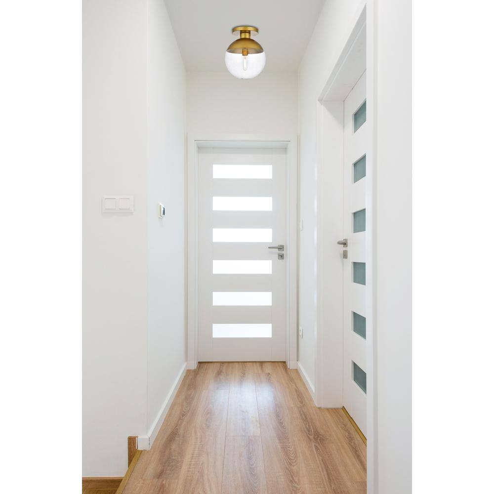 Angle. Living District - Eclipse 1 Light Brass Flush Mount With Clear Glass - Brass And Clear.