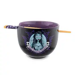 Silver Buffalo - Tim Burton's Corpse Bride Emily 20-Ounce Ramen Bowl and Chopstick Set - Purple