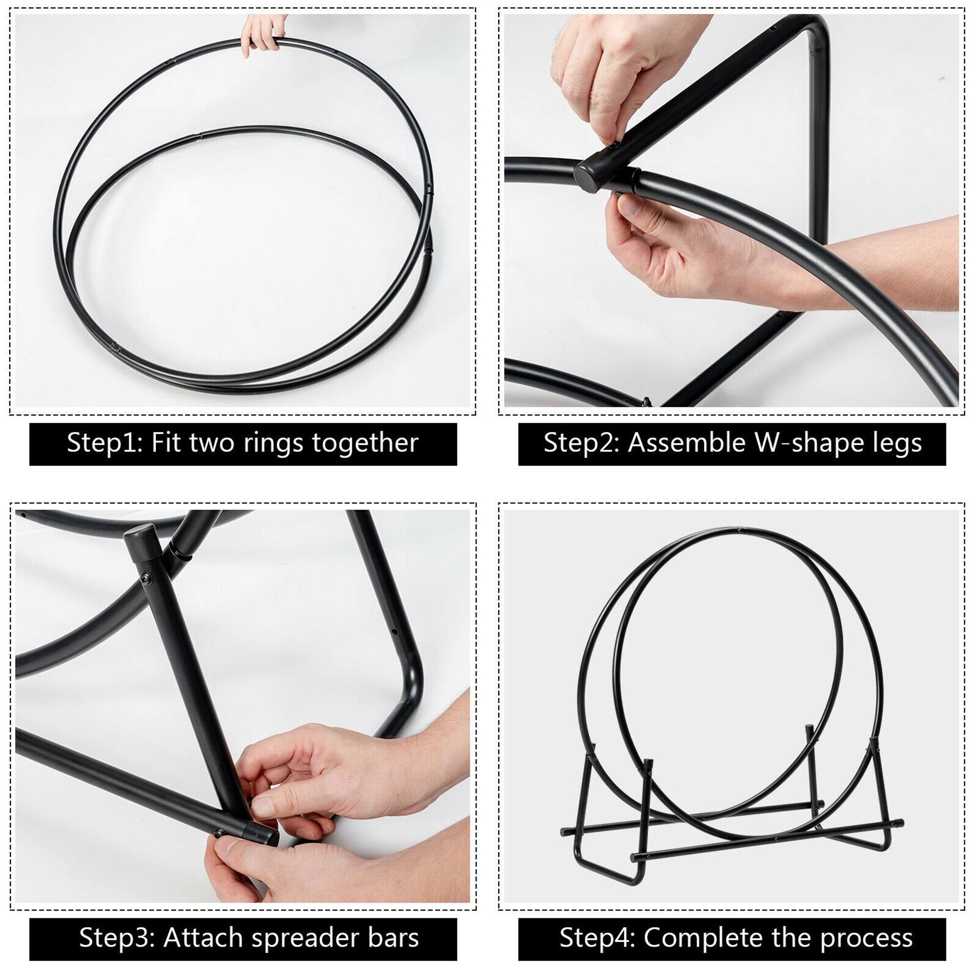 Step1: Fit two rings together  
Step2: Assemble W-shape legs  
Step3: Attach spreader bars  
Step4: Complete the process