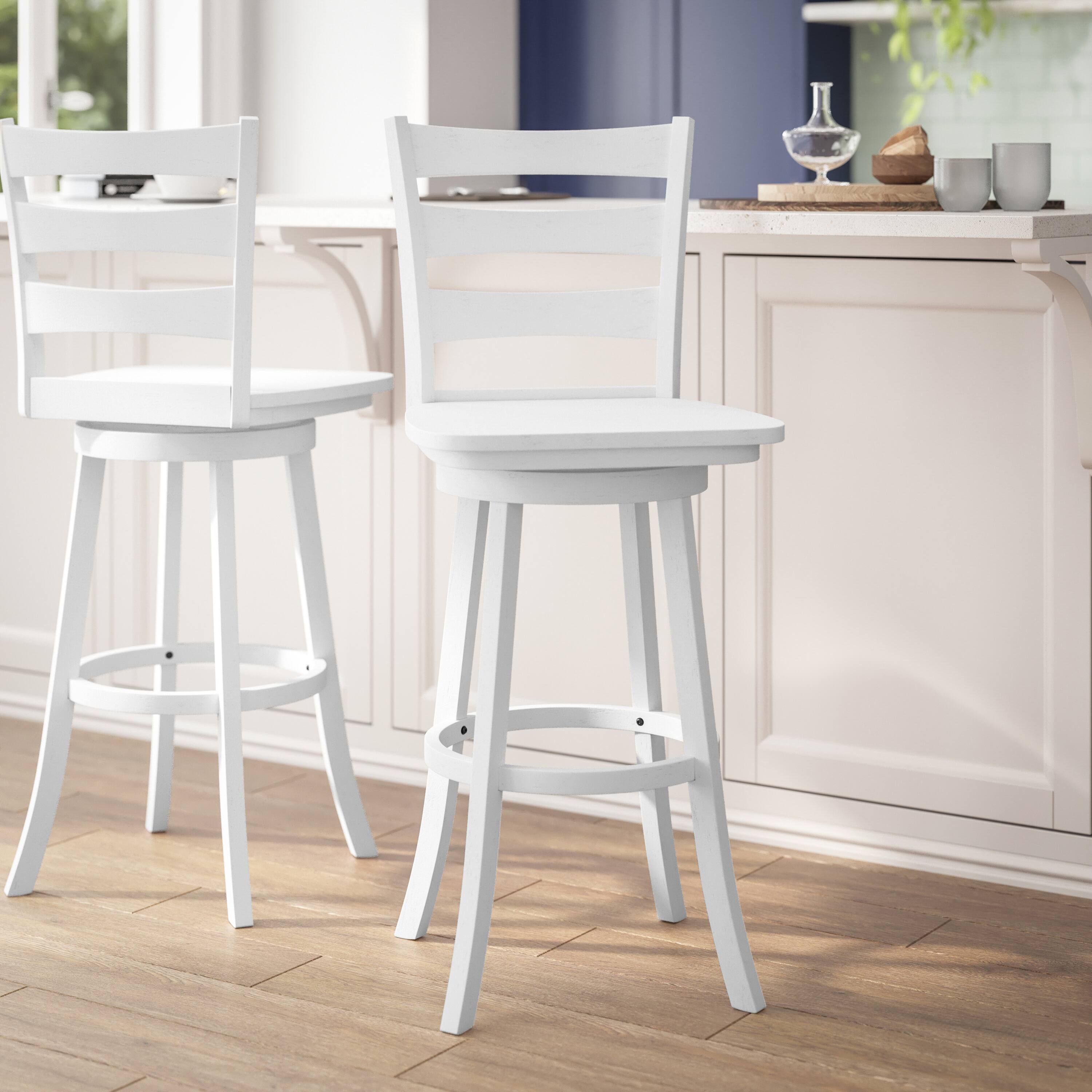 Alt View 2. Flash Furniture - Liesel Commercial Grade Wooden Classic Ladderback Swivel Bar Height Barstool with Solid Wood Seat, Antique White Wash - White.