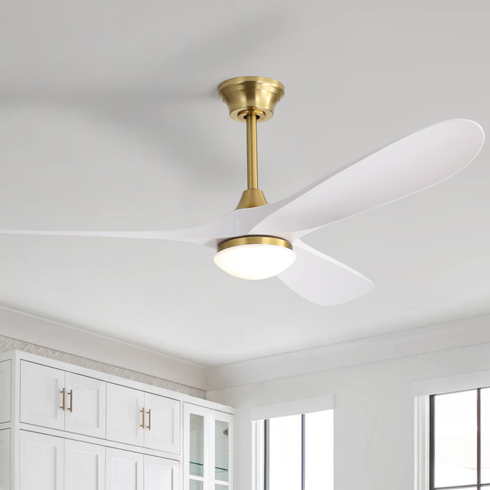 Alt View 4. Sofucor - 60'' Outdoor Ceiling Fan with Integrated LED Light & Remote Dimmable 3CCT 6 Speed DC Motor for Patio Bedroom Living Room - Gold-White.