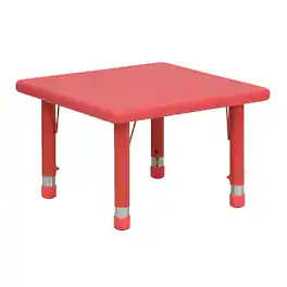 Emma + Oliver - 24" Square Plastic Height Adjustable Activity Table - Red