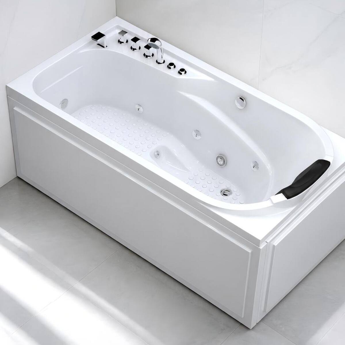 Back. Loheer - Loheer 67 Inch Acrylic Whirlpool Bathtub with 8 Jets Right Drain White Alcove Tub - White.