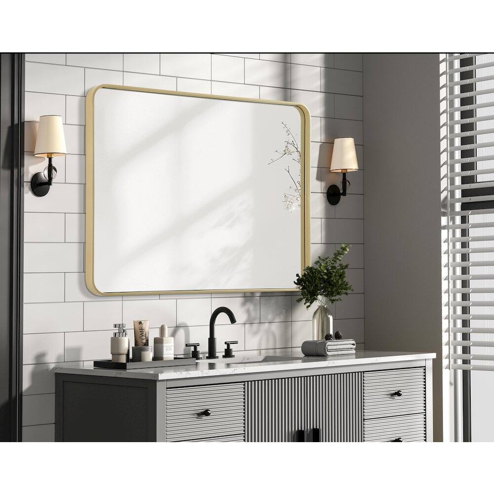 Alt View 2. Elegant Decor - Contour Metal Rectangle Mirror 30x40 in Brass - Brass.