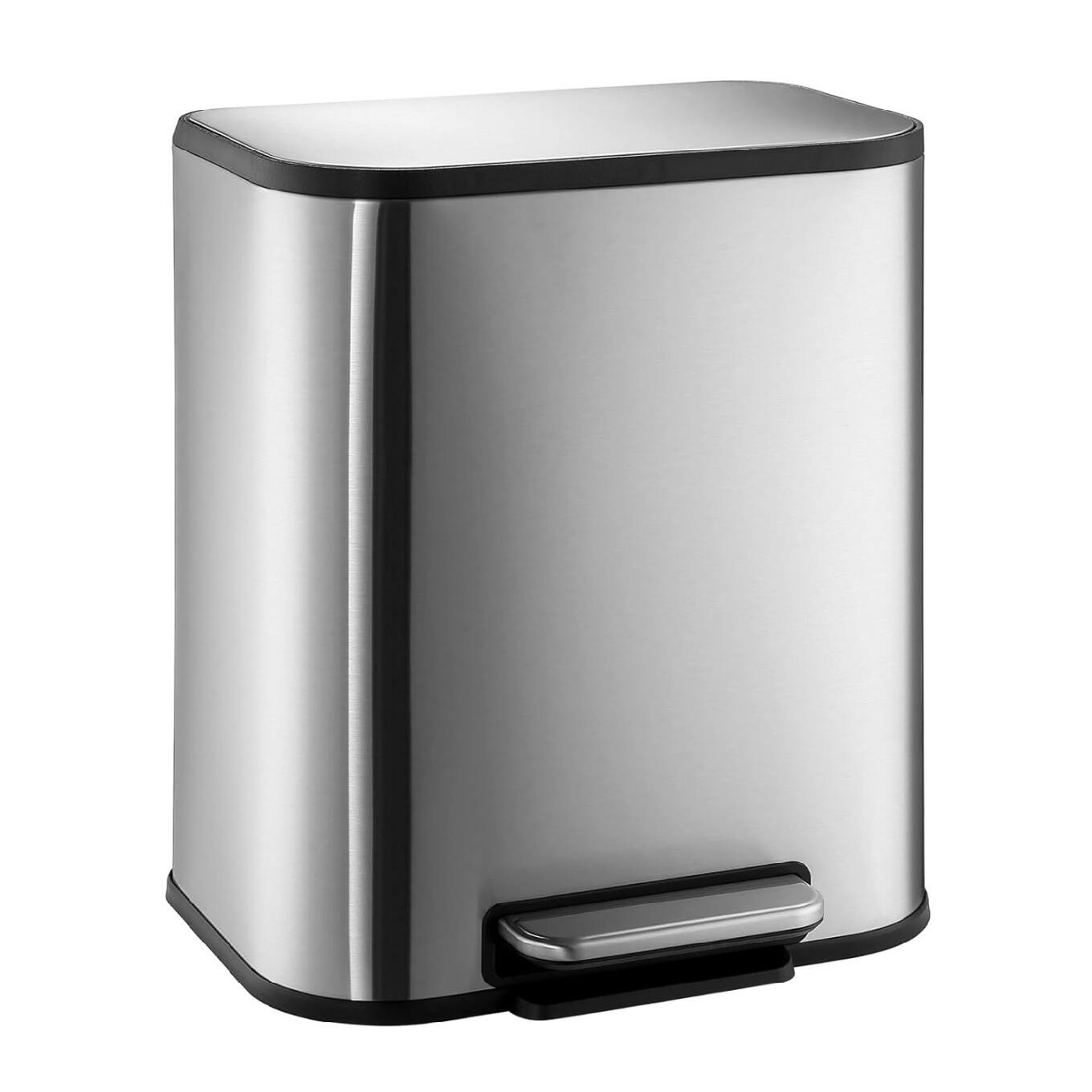 Front. GARVEE - Small Kitchen Trash Can, 5.3 Gal/20L Stainless Steel Garbage Bin - Soft-Close Lid - Silver.