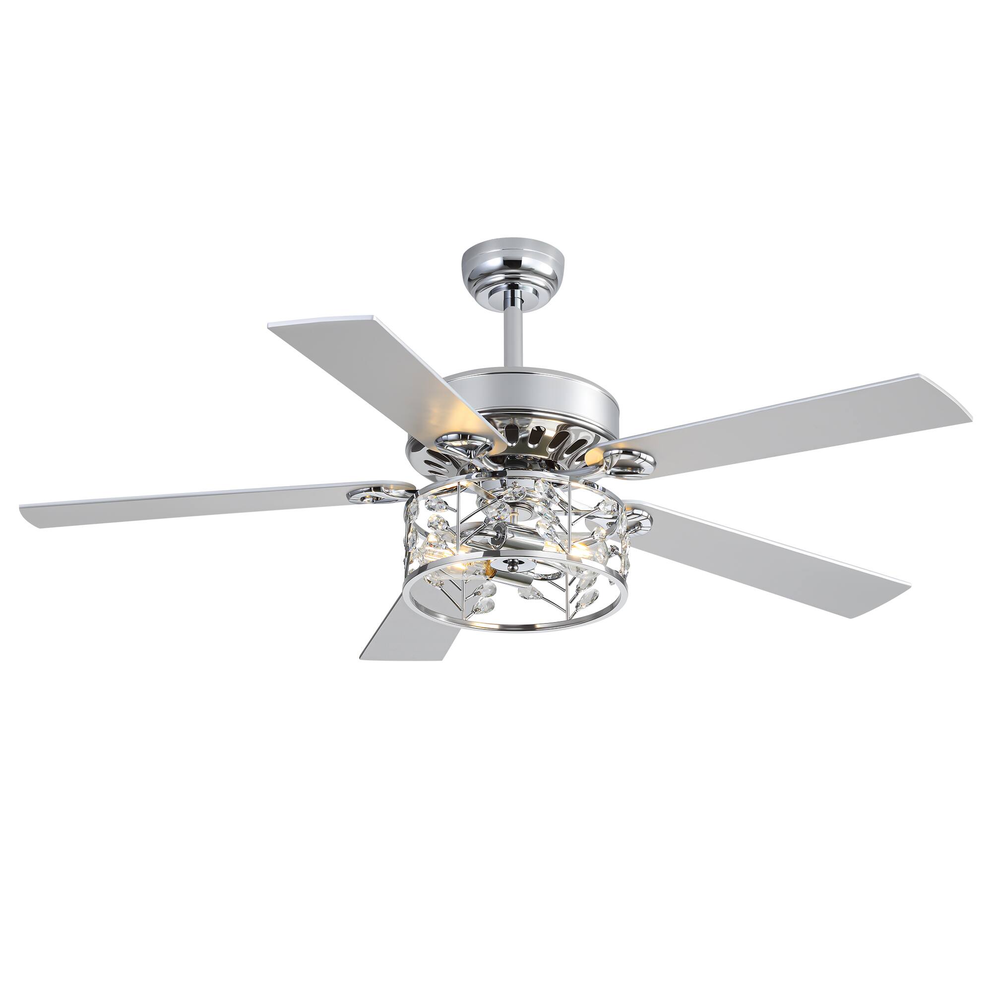 "Breezary - 52-Inch Ceiling Fan with Crystal Light, 5 Blades, DC Motor, Remote Control, 6 Speeds, 5""&10"" Downrod Mount - 52-inch Chrome & Silver & Wood Grain" price history on PriceWatchPro