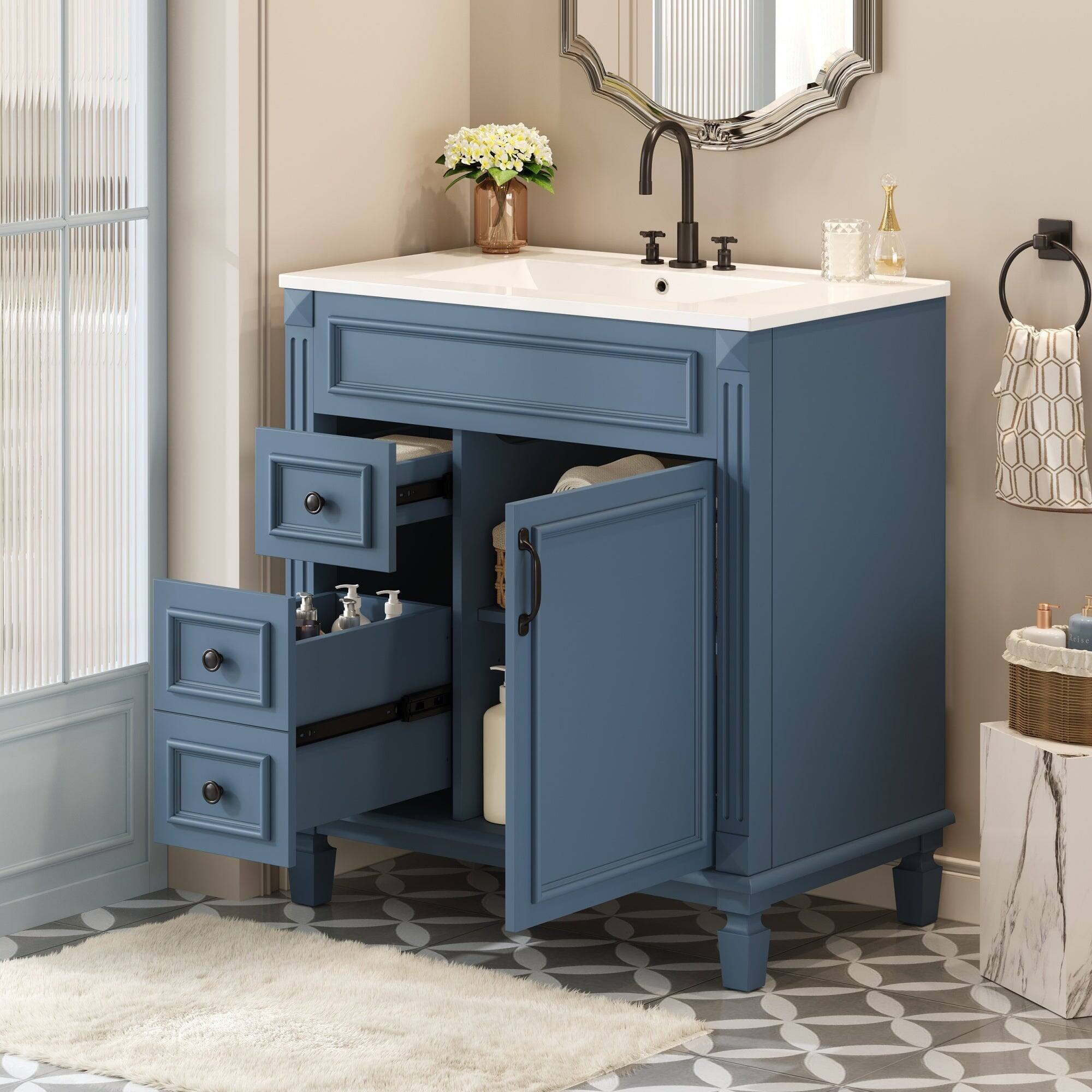 Alt View 2. Boyel Living - 30 Inch Bathroom Vanity with Ceramic Sink and Storage Cabinet Blue - Blue.