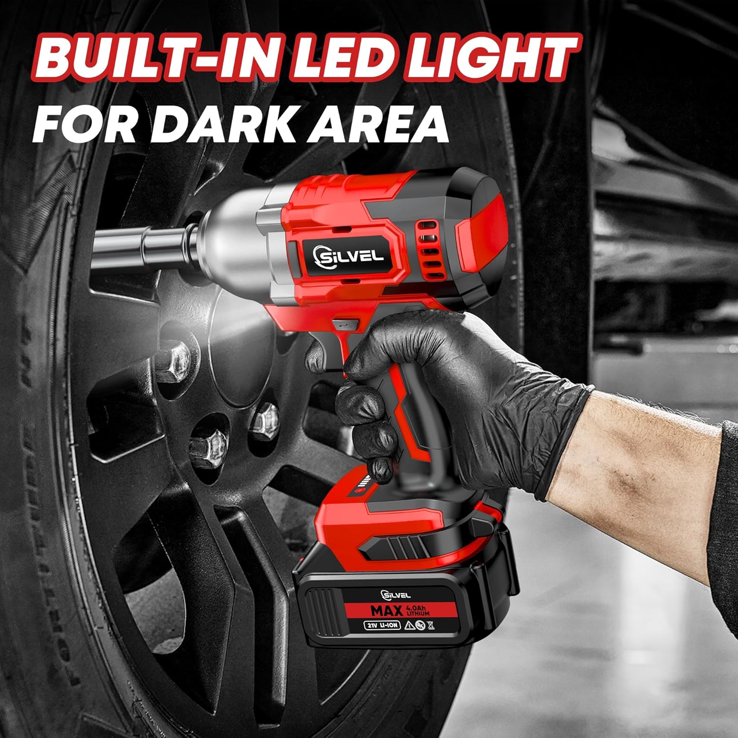 BUILT-IN LED LIGHT FOR DARK AREA SiLVEL MAX 4.0Ah Li-ION