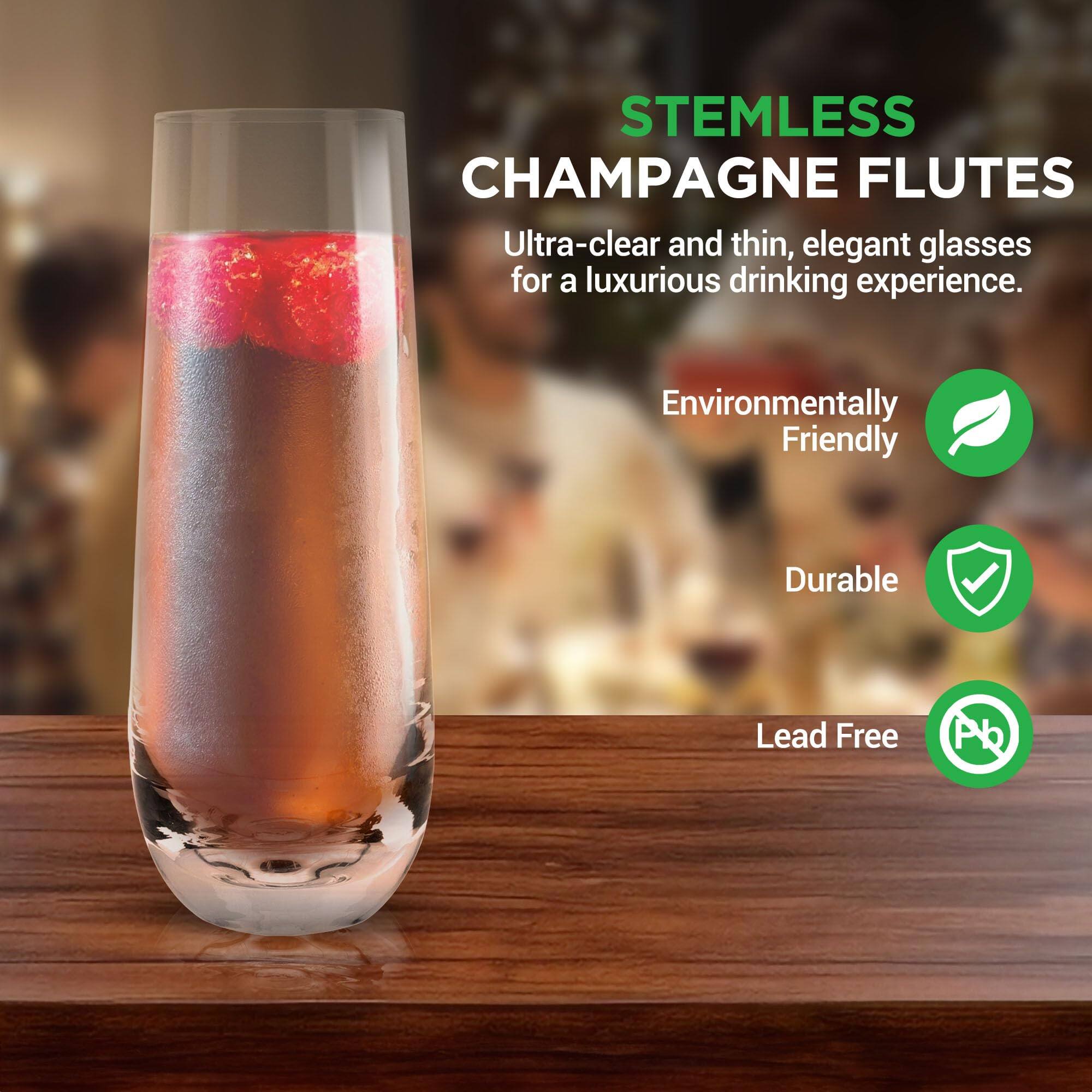 STEMLESS CHAMPAGNE FLUTES

Ultra-clear and thin, elegant glasses for a luxurious drinking experience.

- Environmentally Friendly
- Durable
- Lead Free