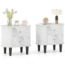 Gymax - 2PCS Nightstand w/ 2 Drawers Faux Marble Bedside Table for Small Space - White