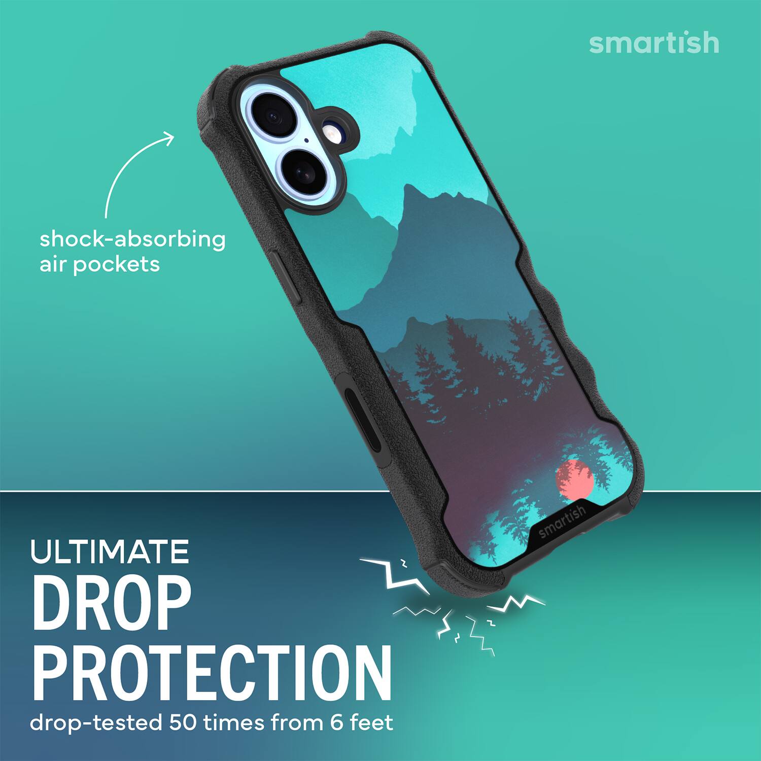 smartish shock-absorbing air pockets ULTIMATE DROP PROTECTION drop-tested 50 times from 6 feet smartish