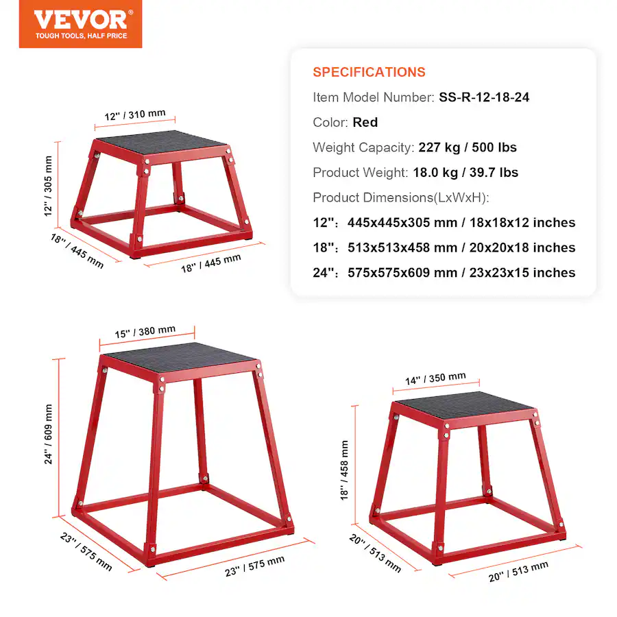 VEVOR Plyometric Jump Boxes, 12/18/24 Inch Plyo Box, Platform and ...