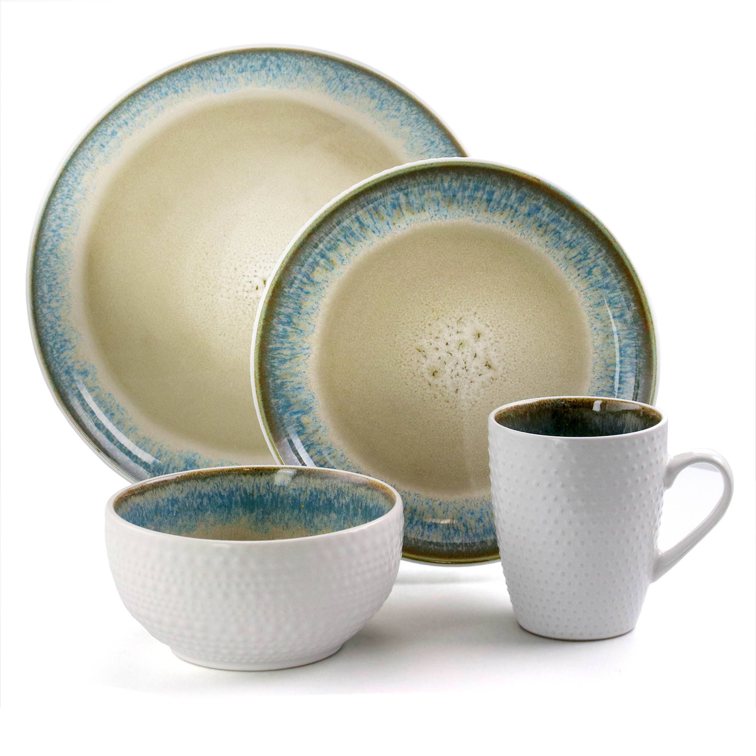 Alt View 7. Elama - Elama Modern Dot 16 Piece Luxurious Stoneware Dinnerware with Complete Setting for 4 - Taupe, Blue, and Brown.