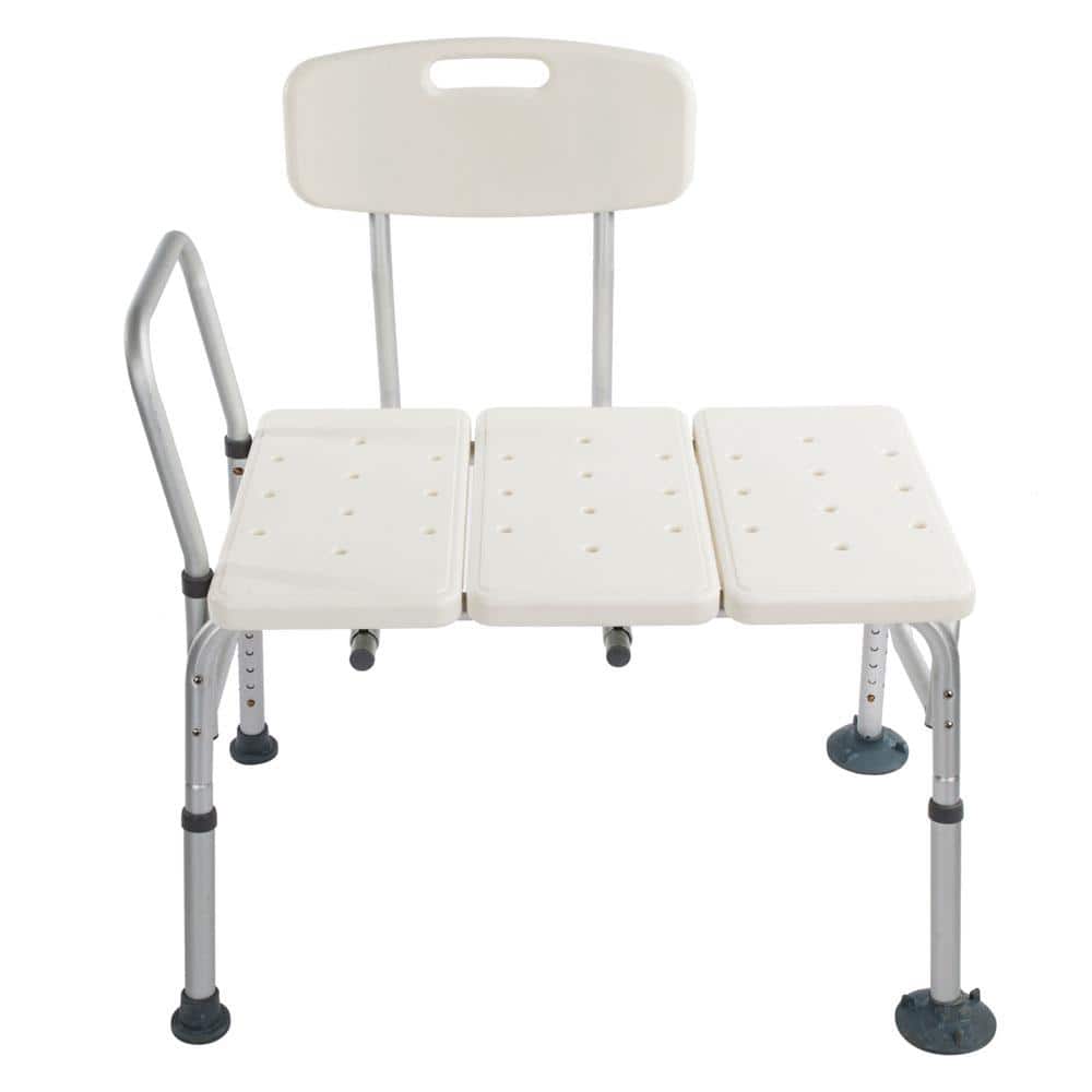 Winado - Shower Chair Bath Tub Shower Transfer Bench Stool with Backrest Seat, Adjustable Heights, Non-Slip Handle, Drain Holes - White