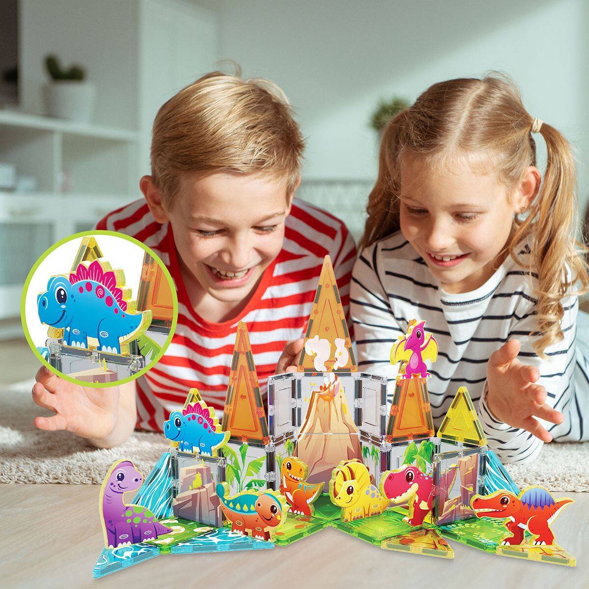 Alt View 4. PicassoTiles - PICASSO-TILES Magnetic Tiles for Kids, Dinosaur Animal Theme STEM Building Blocks Educational Toy, 8PCS - Multicolor.