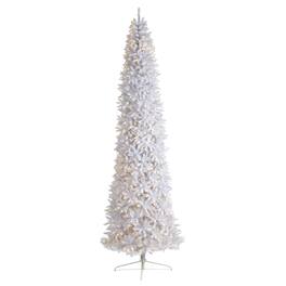 BreeBe - 12’ Slim Christmas Tree with 1100 Lights and 3235 Tips - White