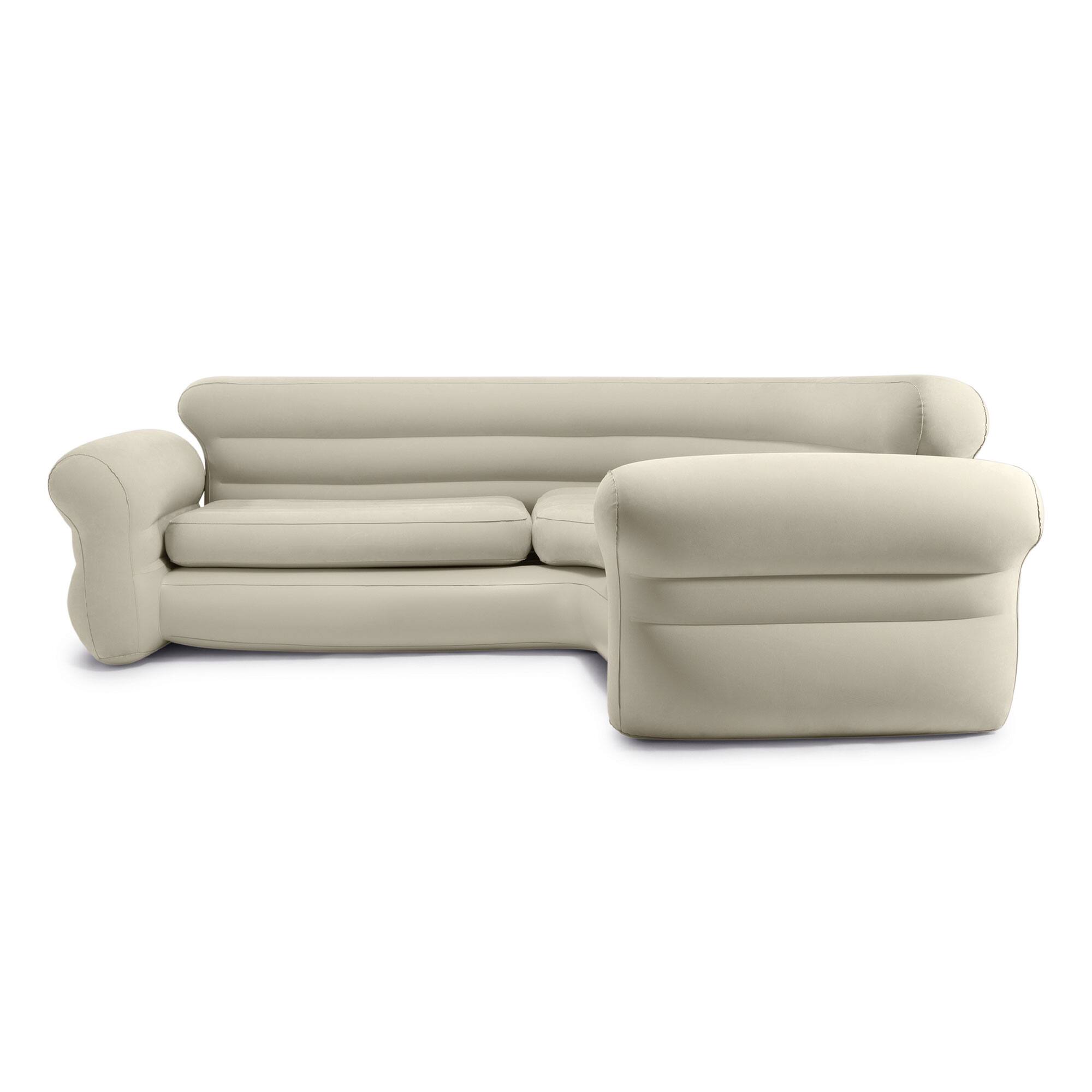 Left. Intex - Inflatable Corner Living Room Air Mattress Sectional Sofa - Beige.