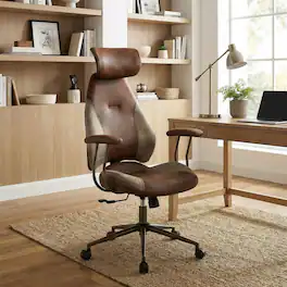 Pefilos - Ergonomic Office Chair with 2D Headrest and Rocking Backrest, Adjustable Computer Chair for Home Office Gaming - Brown