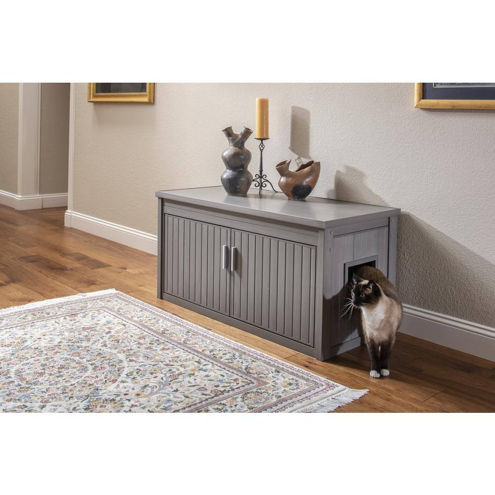 Left. New Age Pet - ECOFLEX LitterLoo Bench Litter Box Cover Grey - Grey.