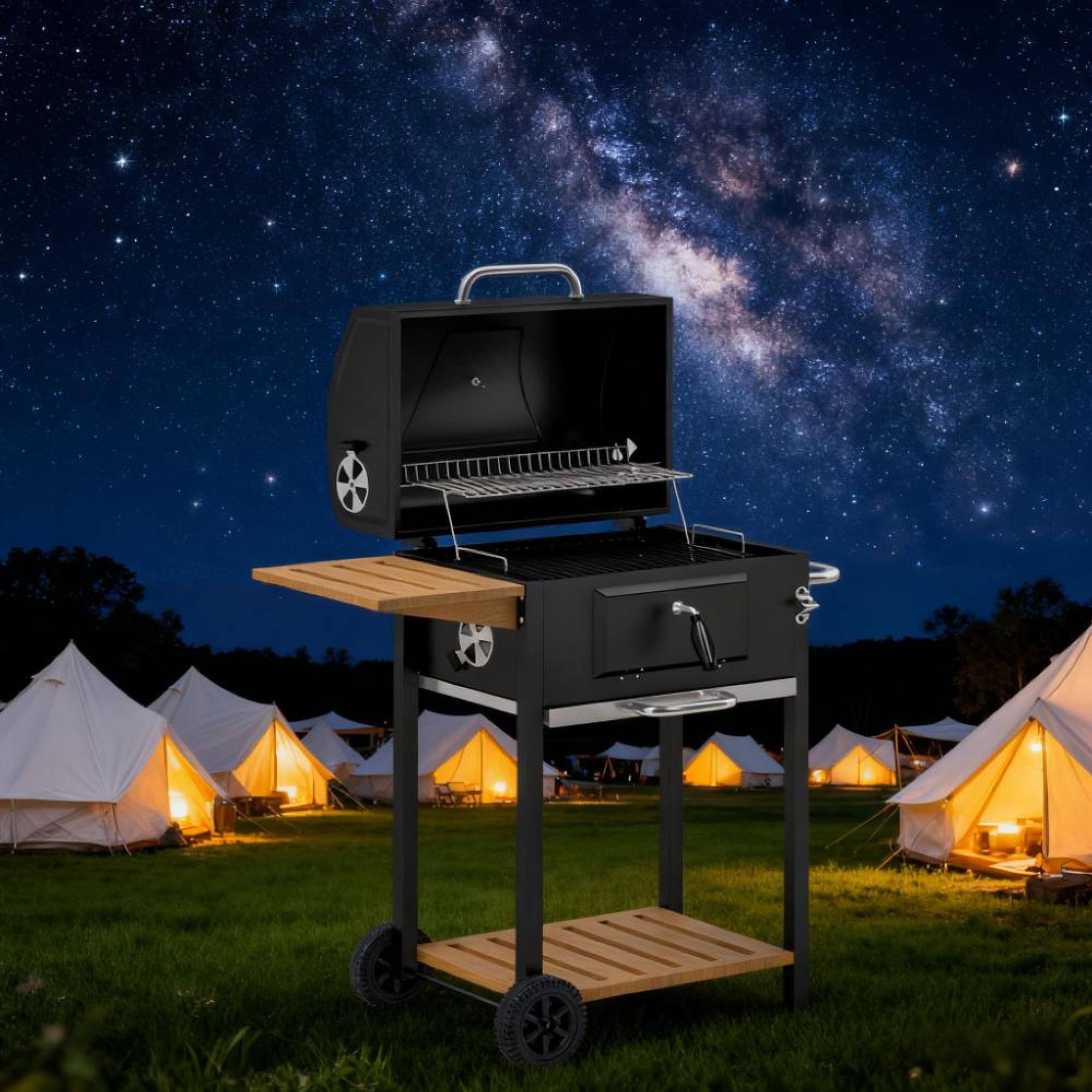 Alt View 2. GOODSILO - Outdoor Portable Charcoal BBQ Grill with Adjustable Height and Convenient Storage Features - Black.