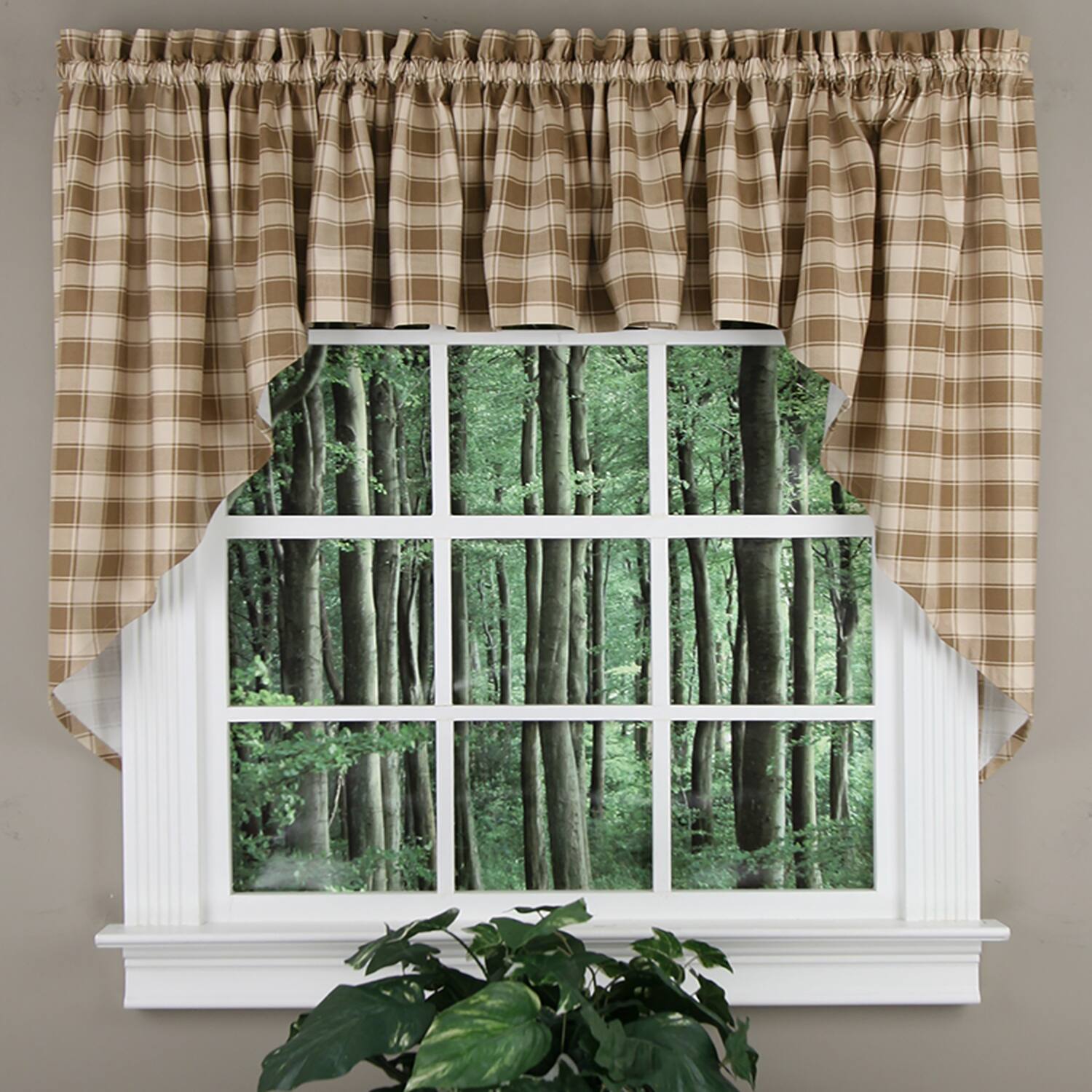 Angle. Ellis Curtain - ELLIS 50% Polyester 50% Cotton Country Check With 1.5" Rod Pocket Tailored Swag  56" x 36" Camel - Camel.