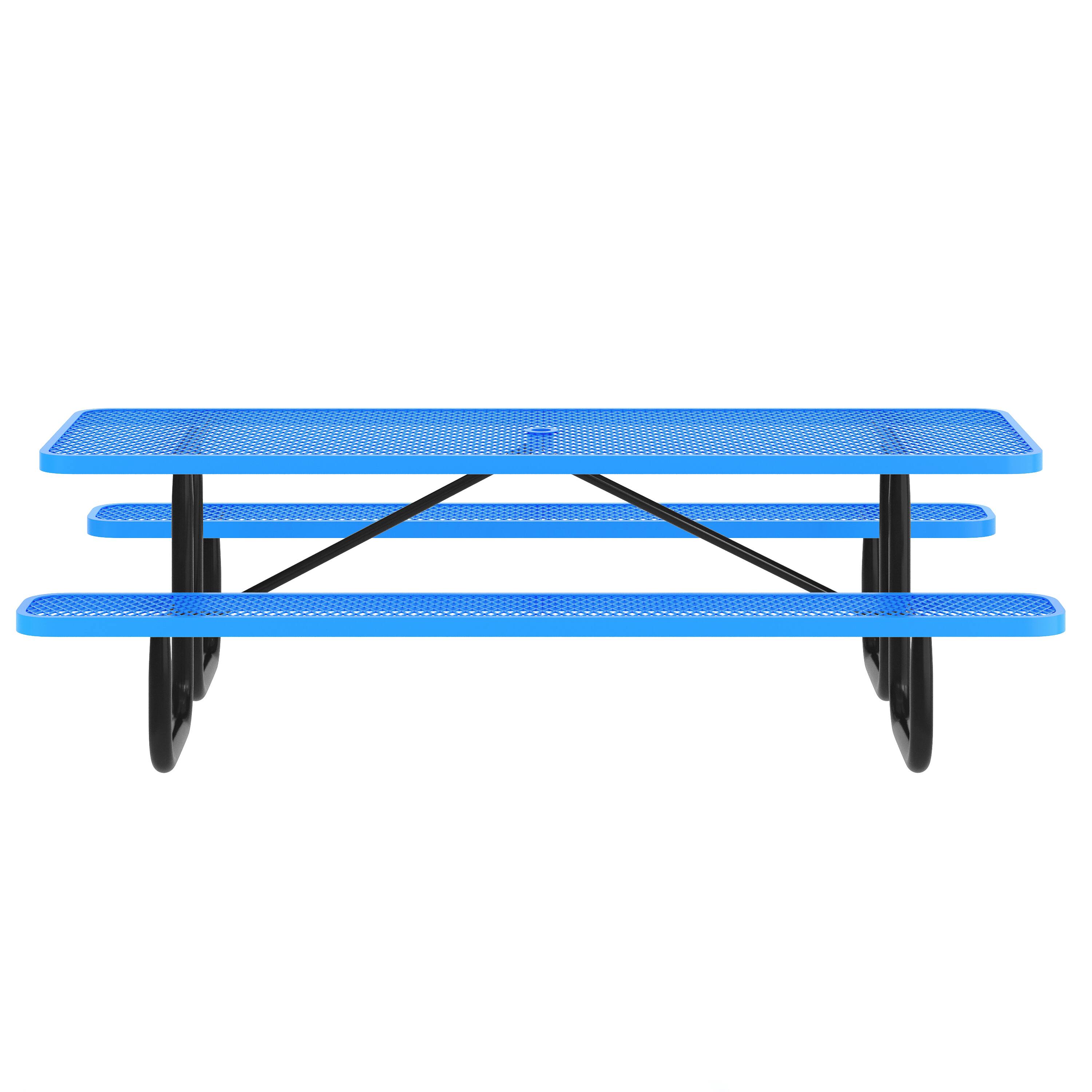 Angle. Flash Furniture - Mantilla 8' Rectangular Outdoor Picnic Table with Commercial Heavy Gauge Expanded Metal Mesh Top and Seats and Steel Fra - Blue.