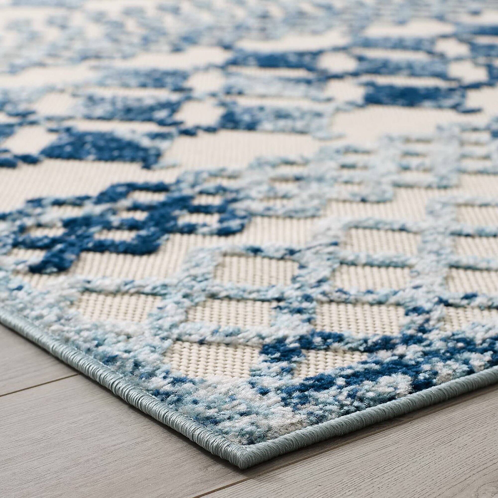 Alt View 2. Modway - Reflect Giada Abstract Diamond Moroccan Trellis Indoor/Outdoor Area Rug - Ivory and Blue.