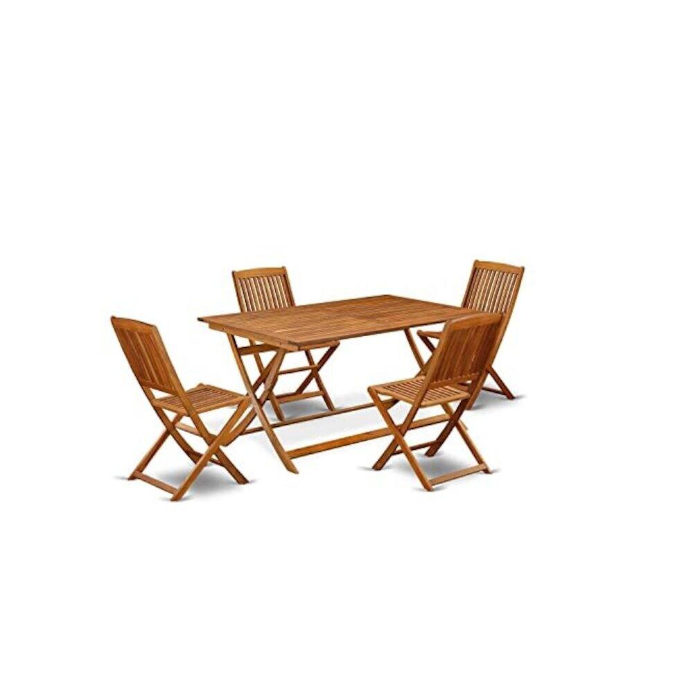 Left. East West Furniture - AECM7CANA - 7 Piece Superior Bistro Table Set - Attractive Outdoor Patio Table with 6 Folding Patio ArmChairs- Natural - Natural Oil.