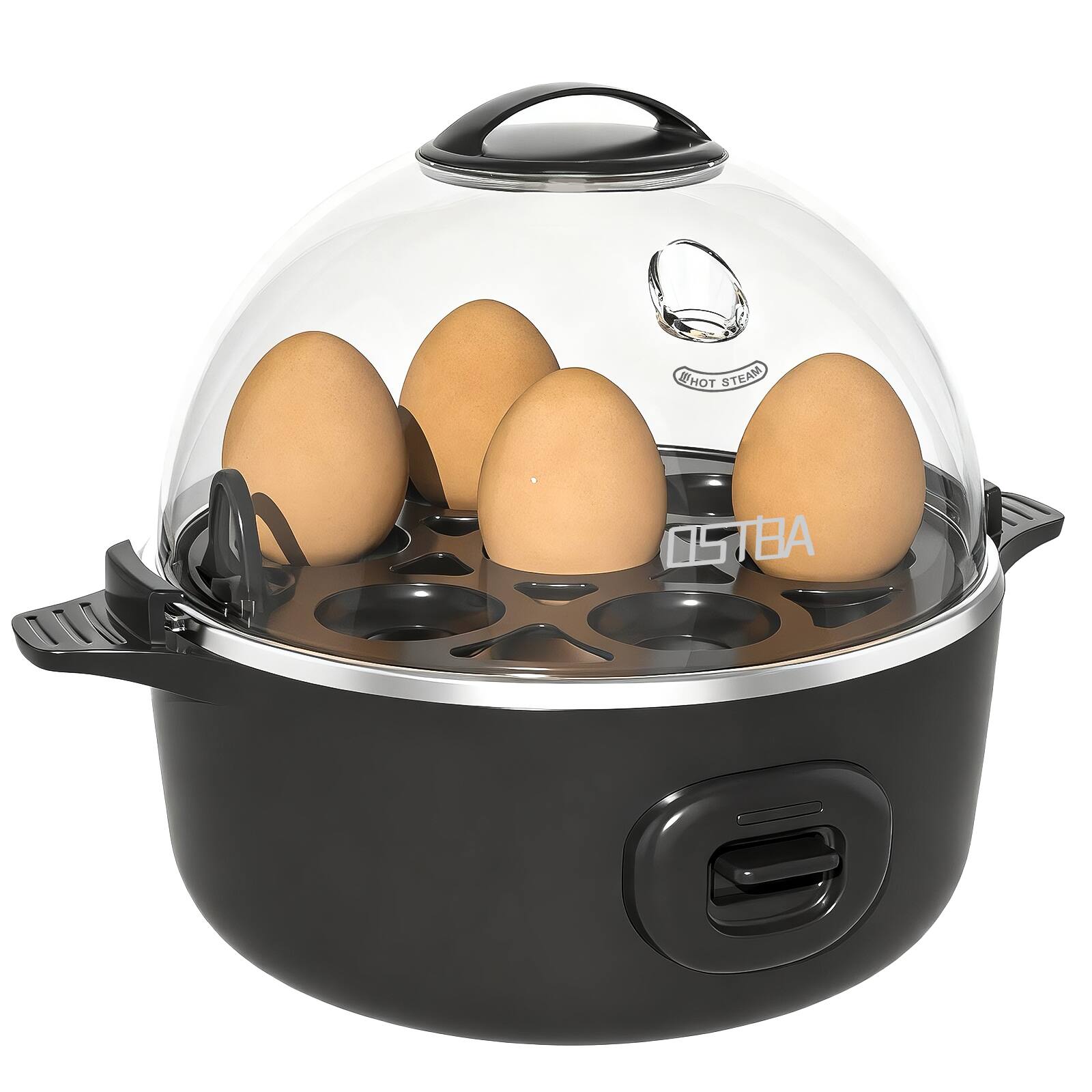 OSTBA - 7-Egg Electric Cooker with Buzzer & Overheat Protection for 3 Mode Eggs, Includes Poaching & Steaming Bowls - Black
