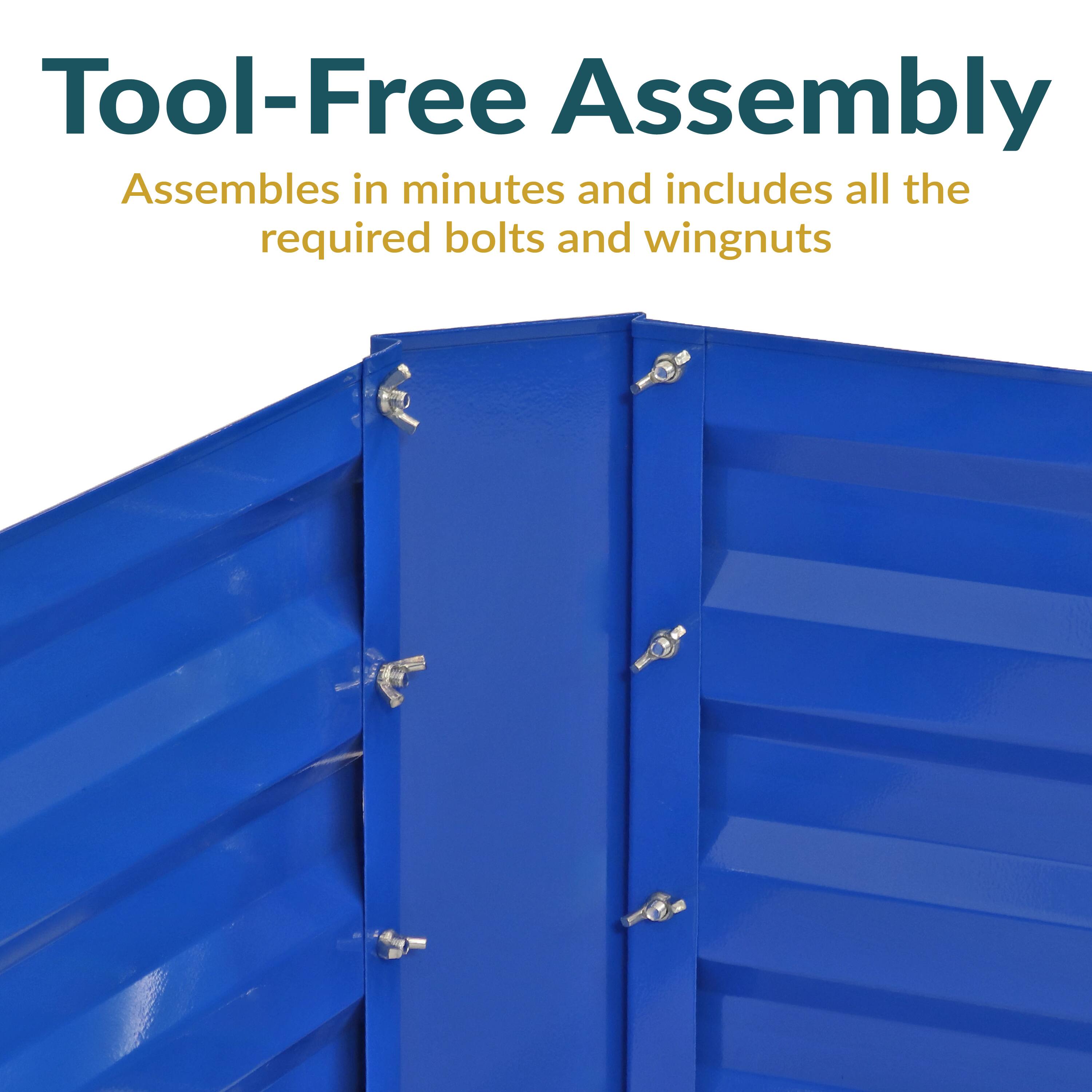 Tool-Free Assembly  
Assembles in minutes and includes all the required bolts and wingnuts