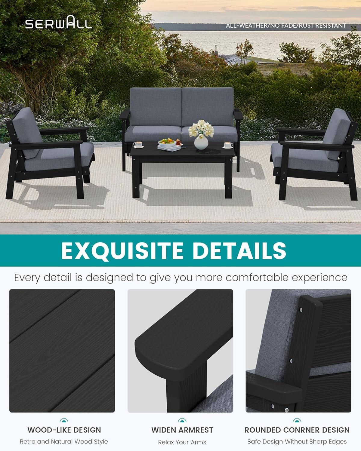 SERWALL HDPE Outdoor Furniture Set, 3 Piece Outdoor Sofa Set, Havy duty ...
