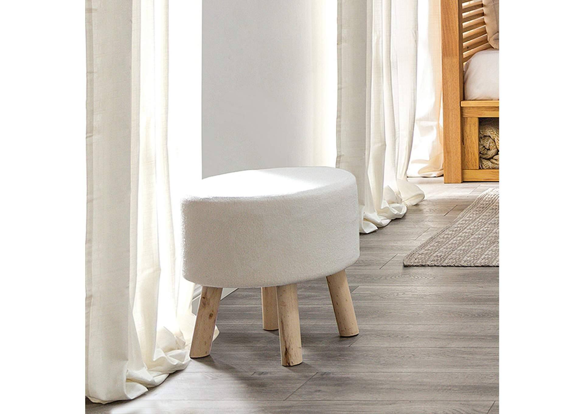 Front. Tiramisubest - Set of 2 Contemporary Footstools with Angled Wooden Legs in White/Natural - White.