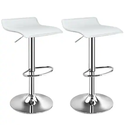 Front. Kadyn - Bar Stools Set of 2, Adjustable PU Leather Backless Adjustable Bar Stools, Swivel Bar Stool, Barstools Set of 2 (White) - White.