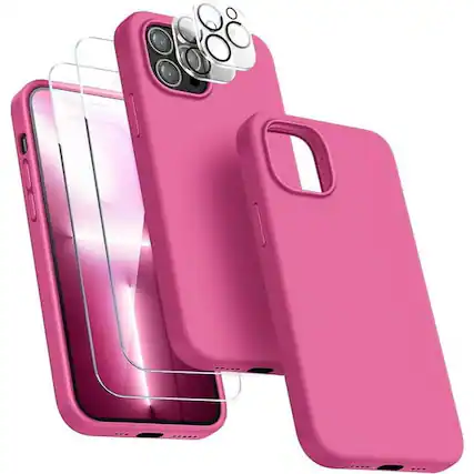 Front. Entronix - Entronix 5-in-1 Protection Bundle for iPhone 12 Pro - Liquid Silicone Case with Screen and Lens Protectors - Hot Pink.