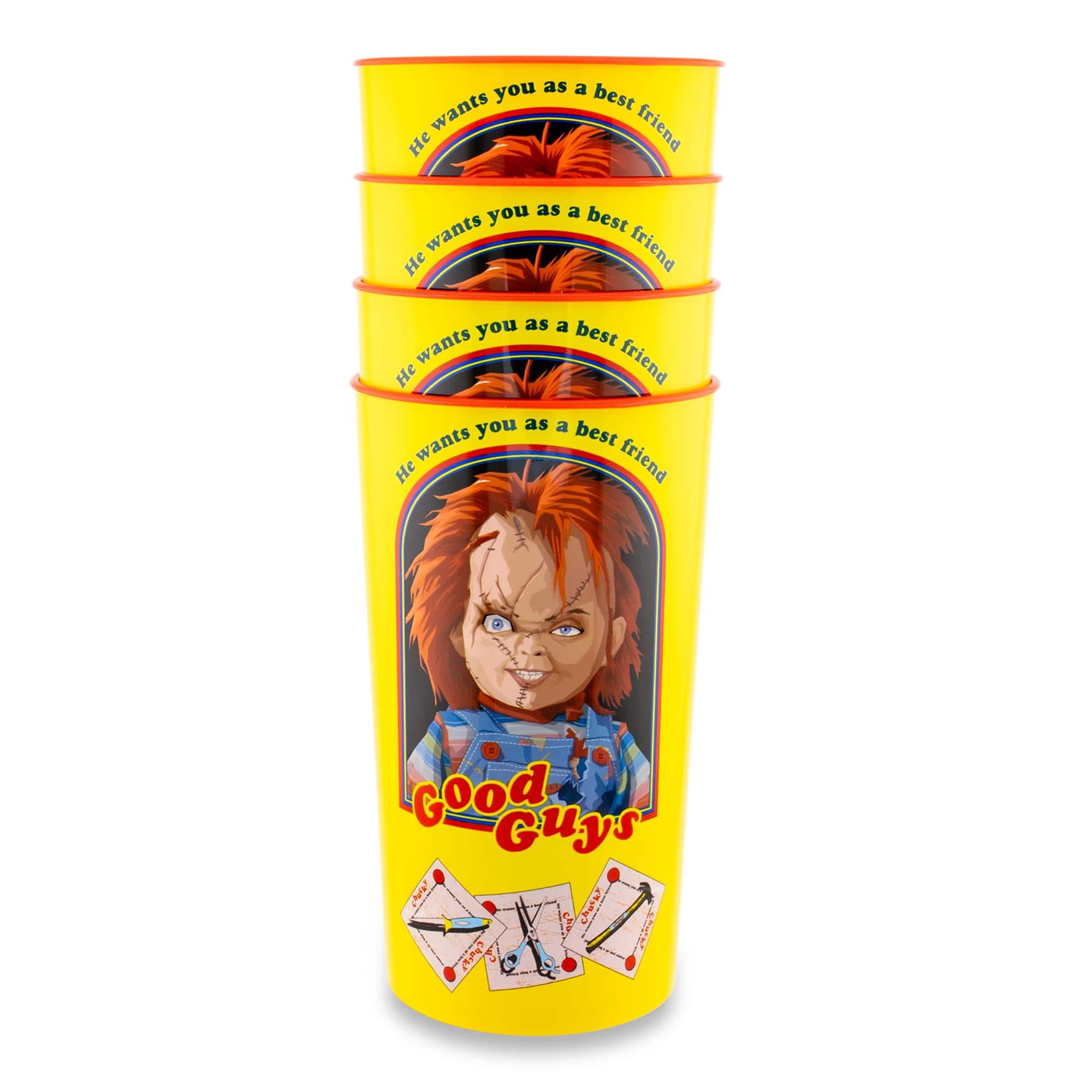 Silver Buffalo - Child's Play Chucky "Good Guys" 4-Piece Plastic Cup Set | Each Holds 22 Ounces - Yellow