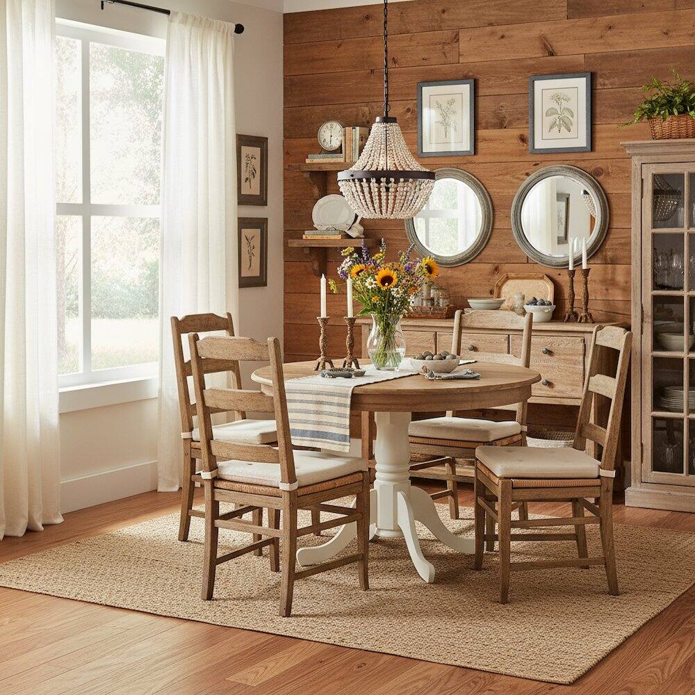 Left. FurniFact - Round Dining Table - Brown.