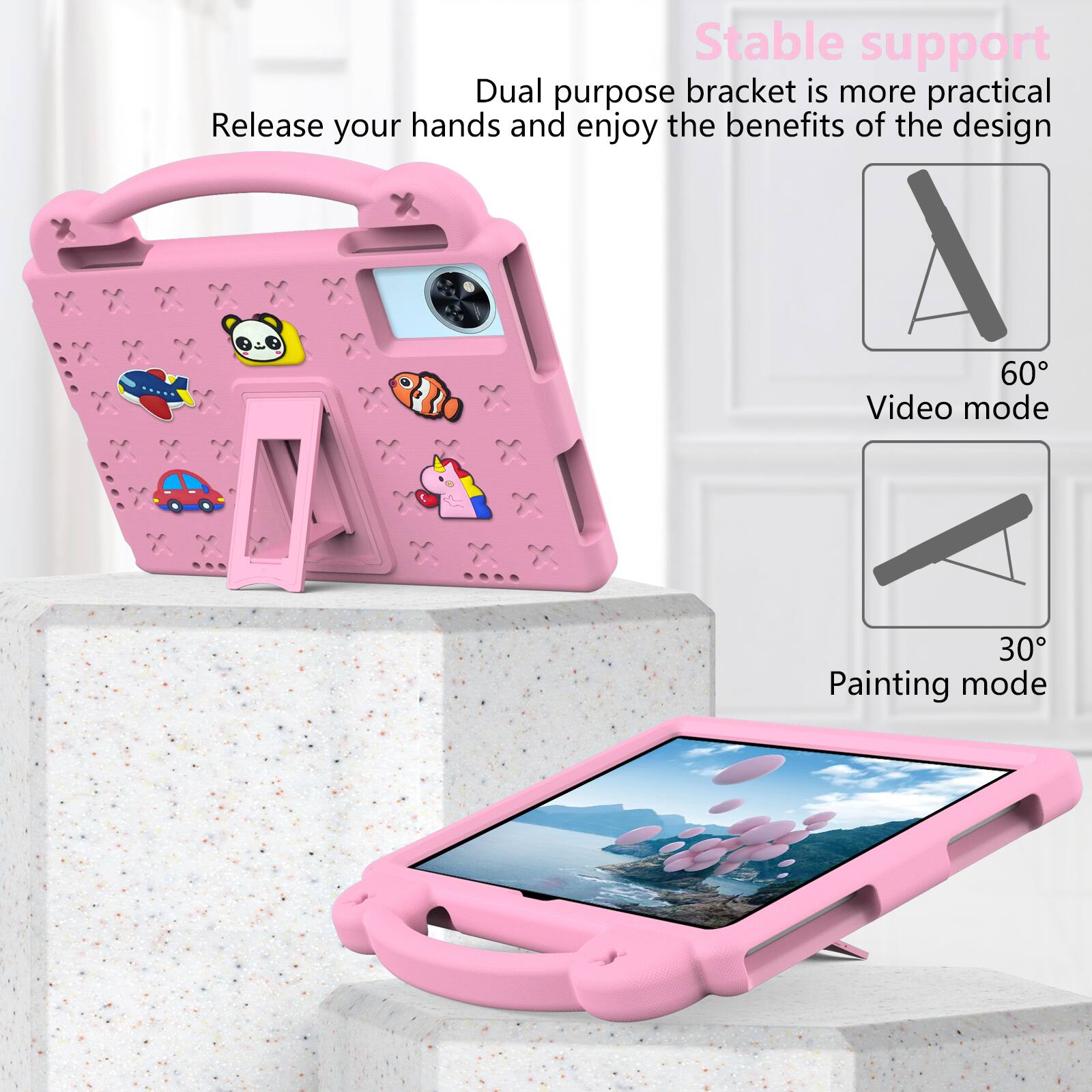 Stable support  
Dual purpose bracket is more practical  
Release your hands and enjoy the benefits of the design  

60° Video mode  
30° Painting mode