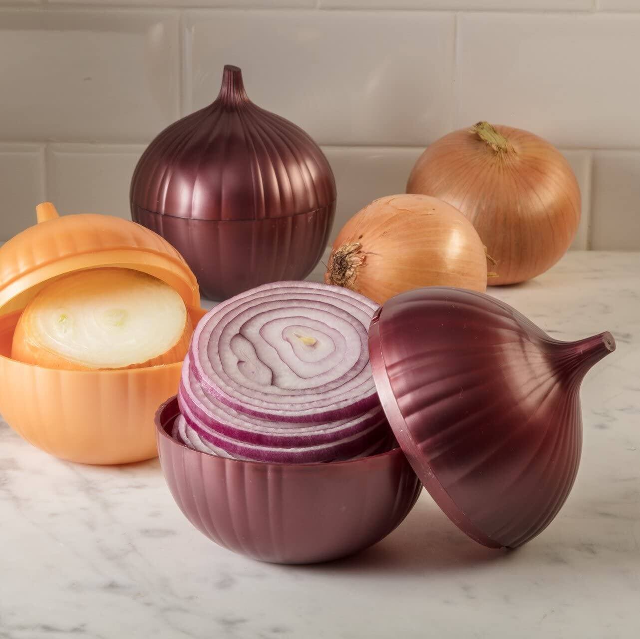 Alt View 1. Hutzler - Onion Saver Keeper Storage Container - Keeps Fresh Longer - Red.