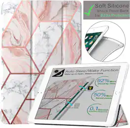 DuraSafe Cases - iPad 10.2" 9th/8th/7th Gen 2021/2020/2019 Shock-Absorbing TPU Smart Case with Tri-Fold Stand A2197 A2200 A2198 A2199 - Marble Pink