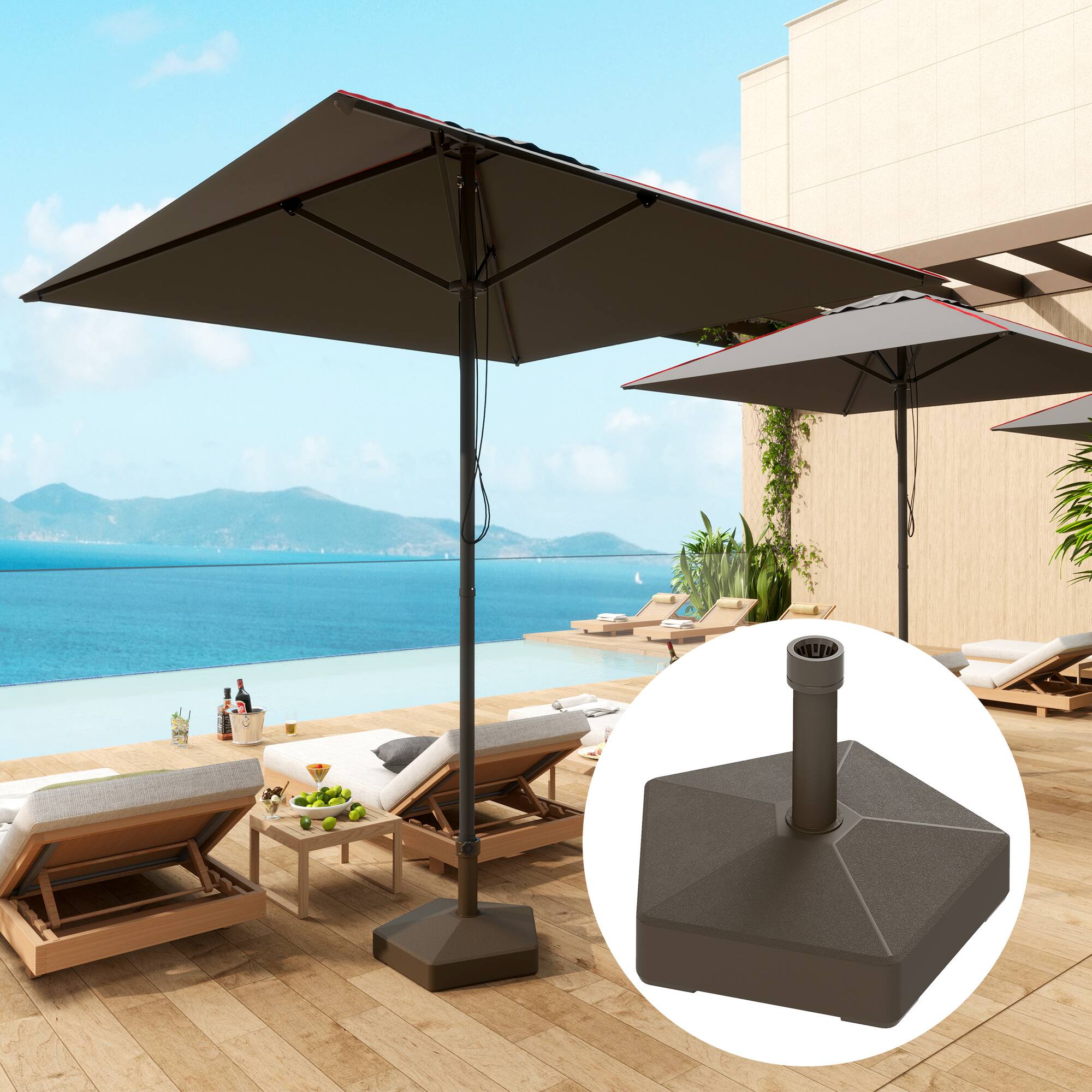 Angle. Outsunny - Patio Umbrella Base Holder, Heavy Duty Outdoor Umbrella Stand Base, Filled Up to 42lbs with Stand or 33lbs with Water - Brown.