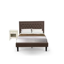 East West Furniture - KD18F-1GA0C 2 Pc Wooden Bed Set - Wood Bed Headboard with 1 Night Stand For Bedroom - Black Finish Legs - Brown