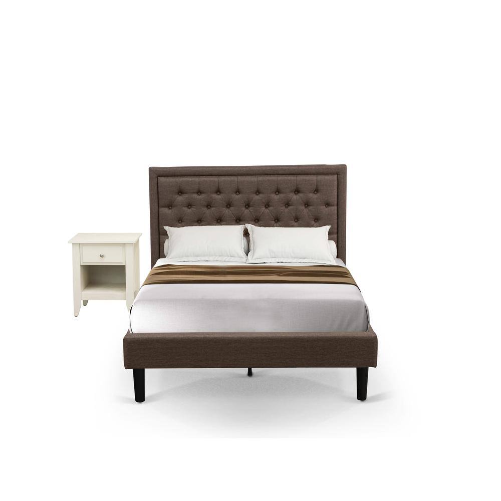 East West Furniture - KD18F-1GA0C 2 Pc Wooden Bed Set - Wood Bed Headboard with 1 Night Stand For Bedroom - Black Finish Legs - Brown
