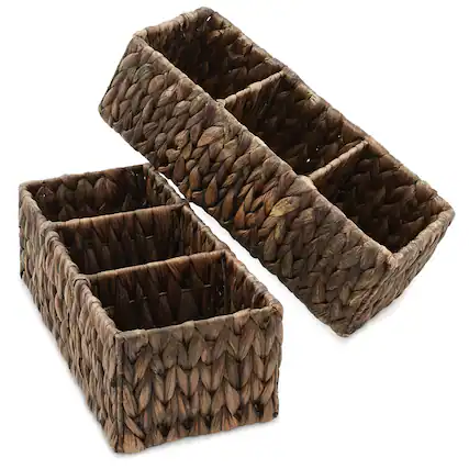 Front. Casafield - 2 Water Hyacinth Storage Baskets - Woven Storage Bins - Espresso - Hyacinth.
